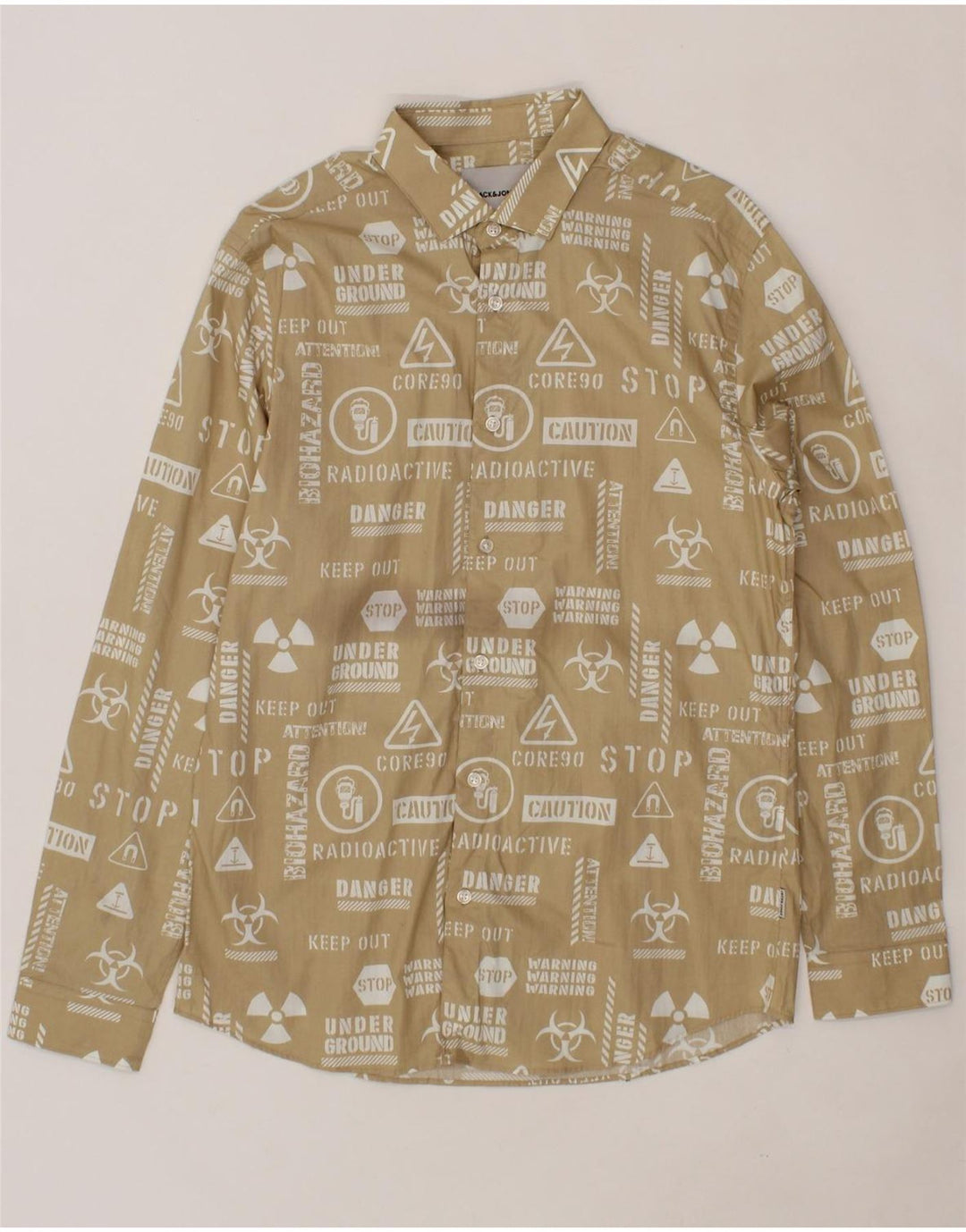 JACK & JONES Mens Graphic Shirt Large Beige Cotton Vintage Jack & Jones and Second-Hand Jack & Jones from Messina Hembry 