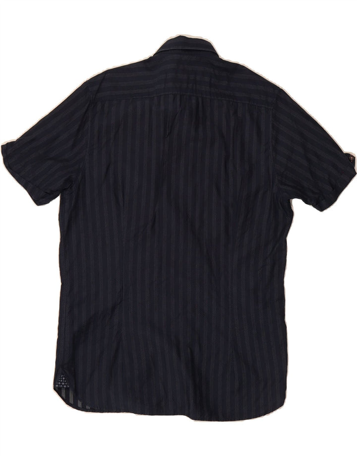 TED BAKER Mens Short Sleeve Shirt Size 4 Large Navy Blue Striped Cotton Vintage Ted Baker and Second-Hand Ted Baker from Messina Hembry 