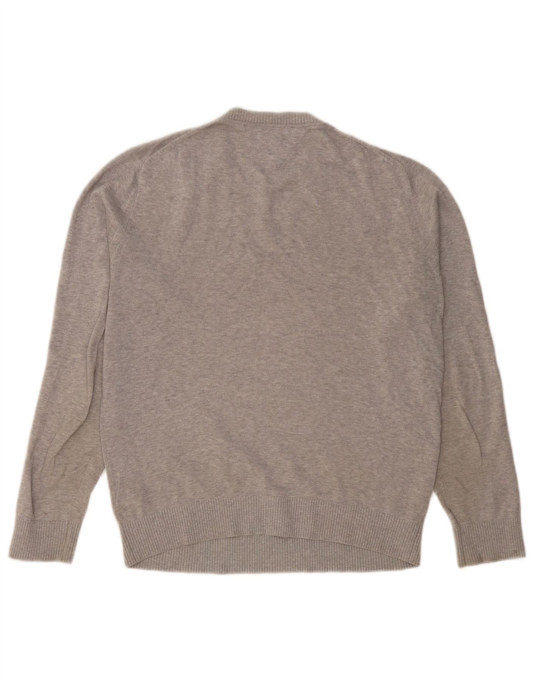 Męski sweter Tommy Hilfiger z dekoltem w kształcie litery V, średnioszary, bawełniany