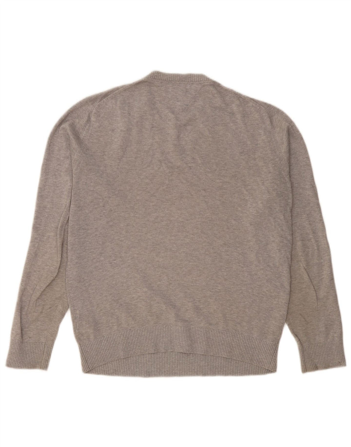 Męski sweter Tommy Hilfiger z dekoltem w kształcie litery V, średnioszary, bawełniany