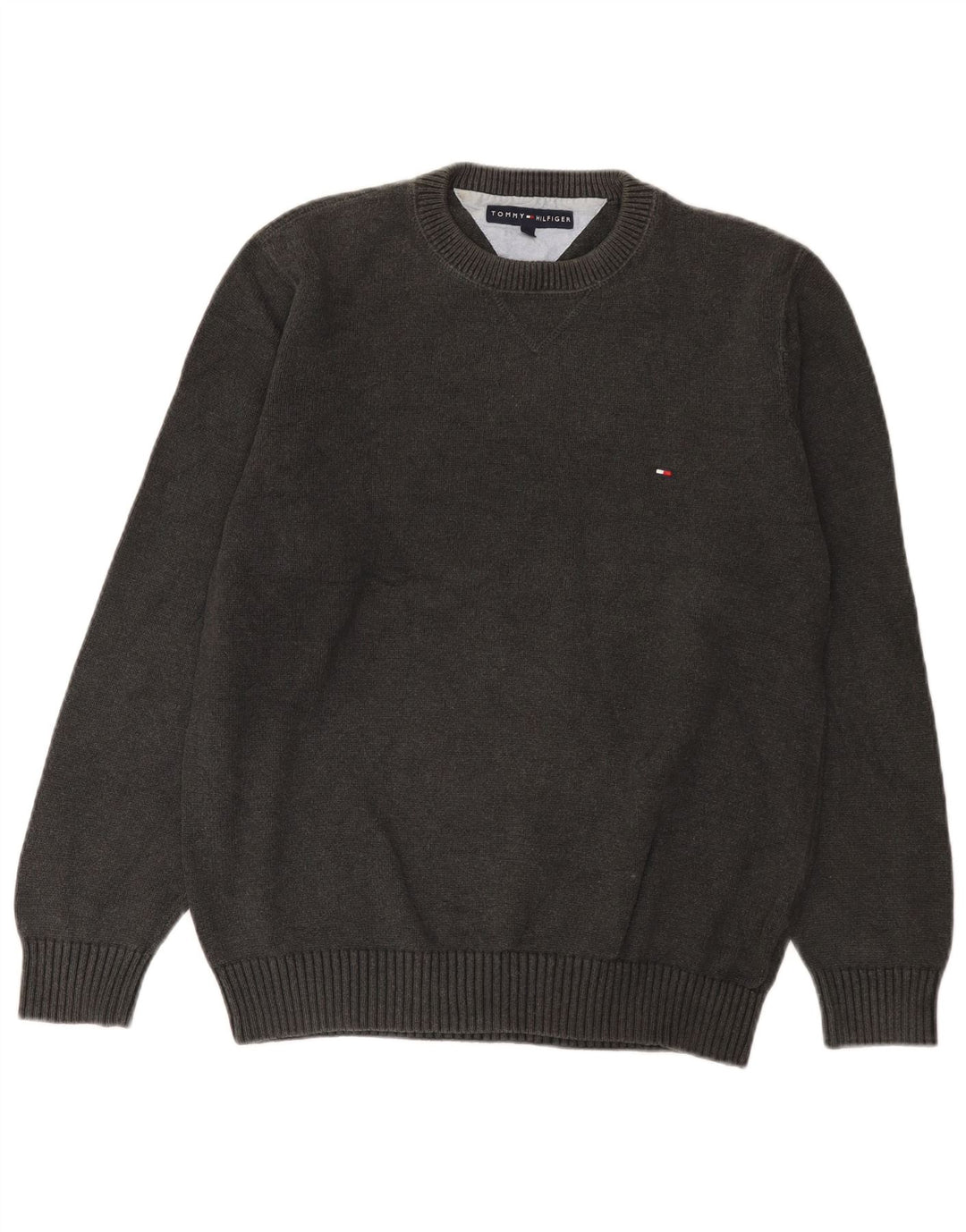Męski sweter z okrągłym dekoltem Tommy Hilfiger, średnioszary, bawełniany