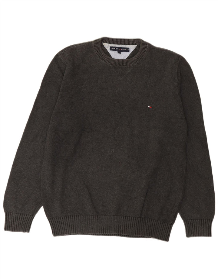 Męski sweter z okrągłym dekoltem Tommy Hilfiger, średnioszary, bawełniany