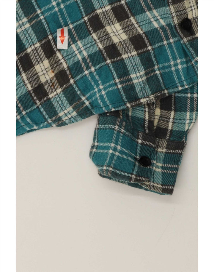 Vintage męska koszula flanelowa w małą niebieską kratkę, bawełniana