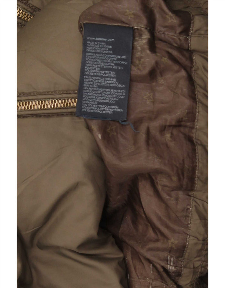 Damski ocieplany płaszcz z kapturem Tommy Hilfiger UK 10, mały, khaki, poliester