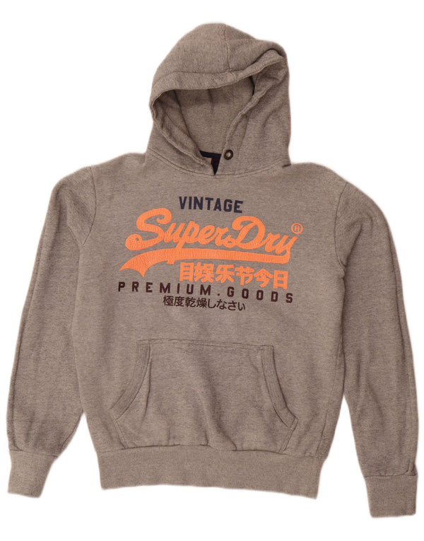 Męski sweter z kapturem Superdry z graficznym luźnym krojem, mały, szary, bawełniany w prążki