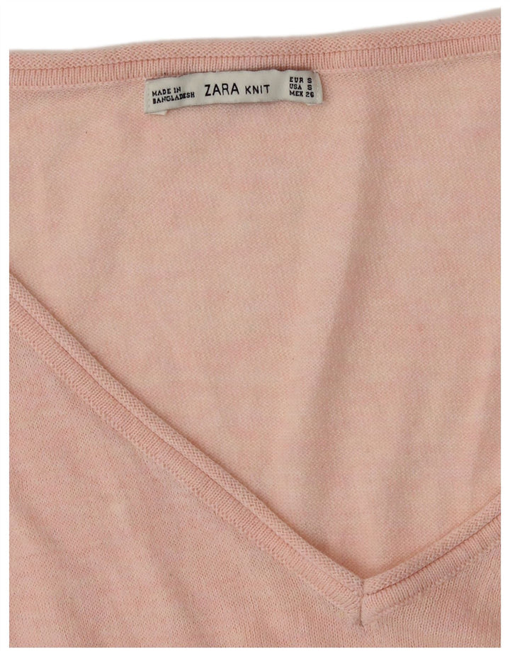Sweter damski Zara z dekoltem w kształcie litery V, UK 10, mały, różowy
