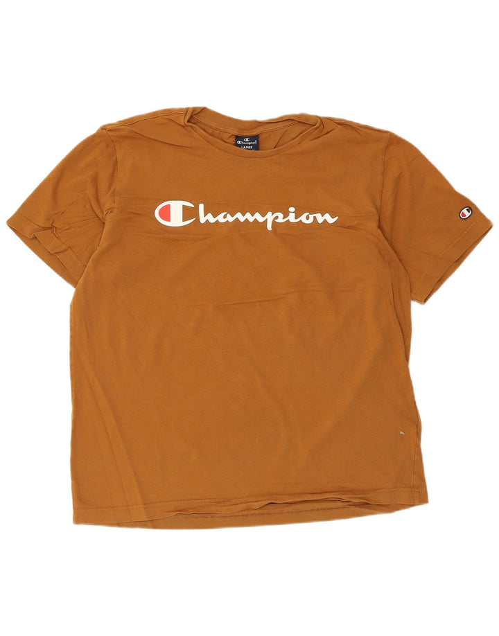 Męski T-shirt Champion z grafiką, duży, brązowy, bawełniany