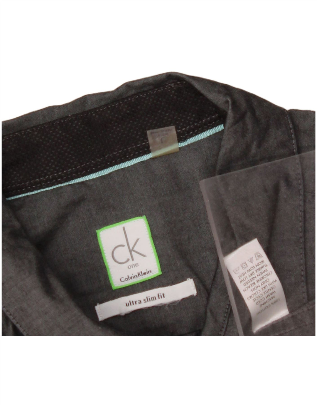 Męska koszula slim fit z krótkim rękawem CALVIN KLEIN, duża, szara, bawełniana