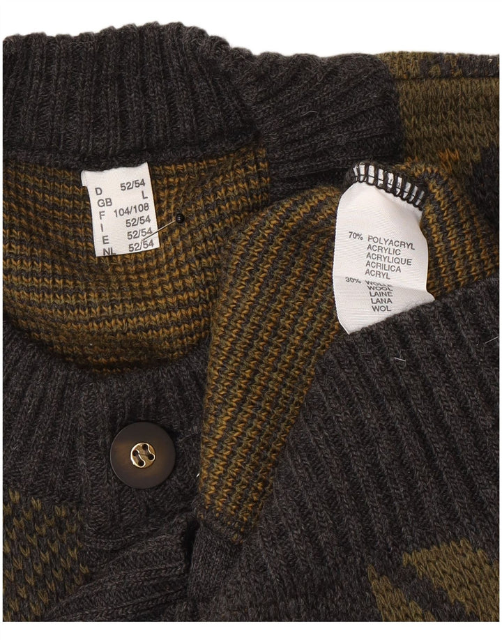 Vintage męski sweter rozpinany, duży, szary, geometryczny poliakryl