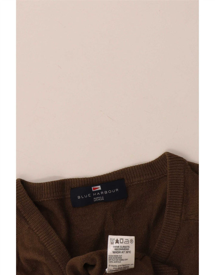 Marks & Spencer Męski sweter w kolorze niebieskim z dekoltem w kształcie litery V, duży, brązowy, akrylowy
