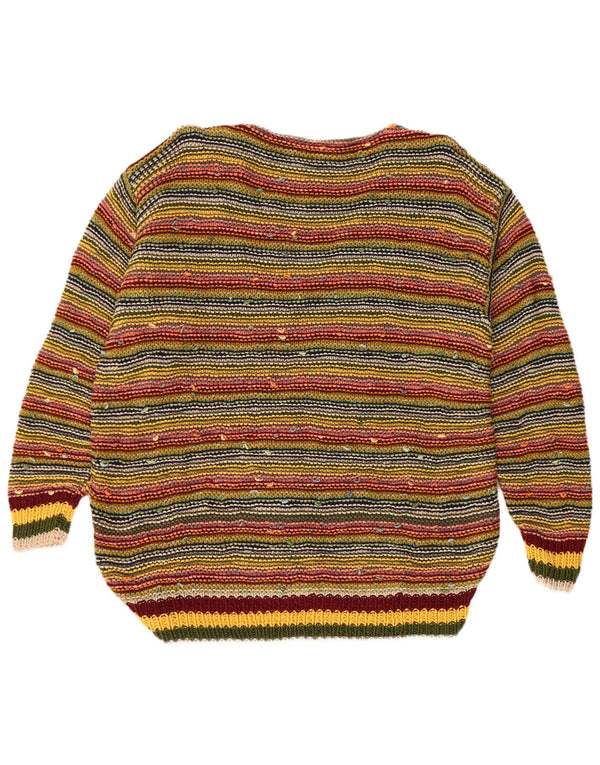 Sweter damski w stylu vintage z dekoltem w kształcie litery V, UK 16, duże, wielokolorowe paski