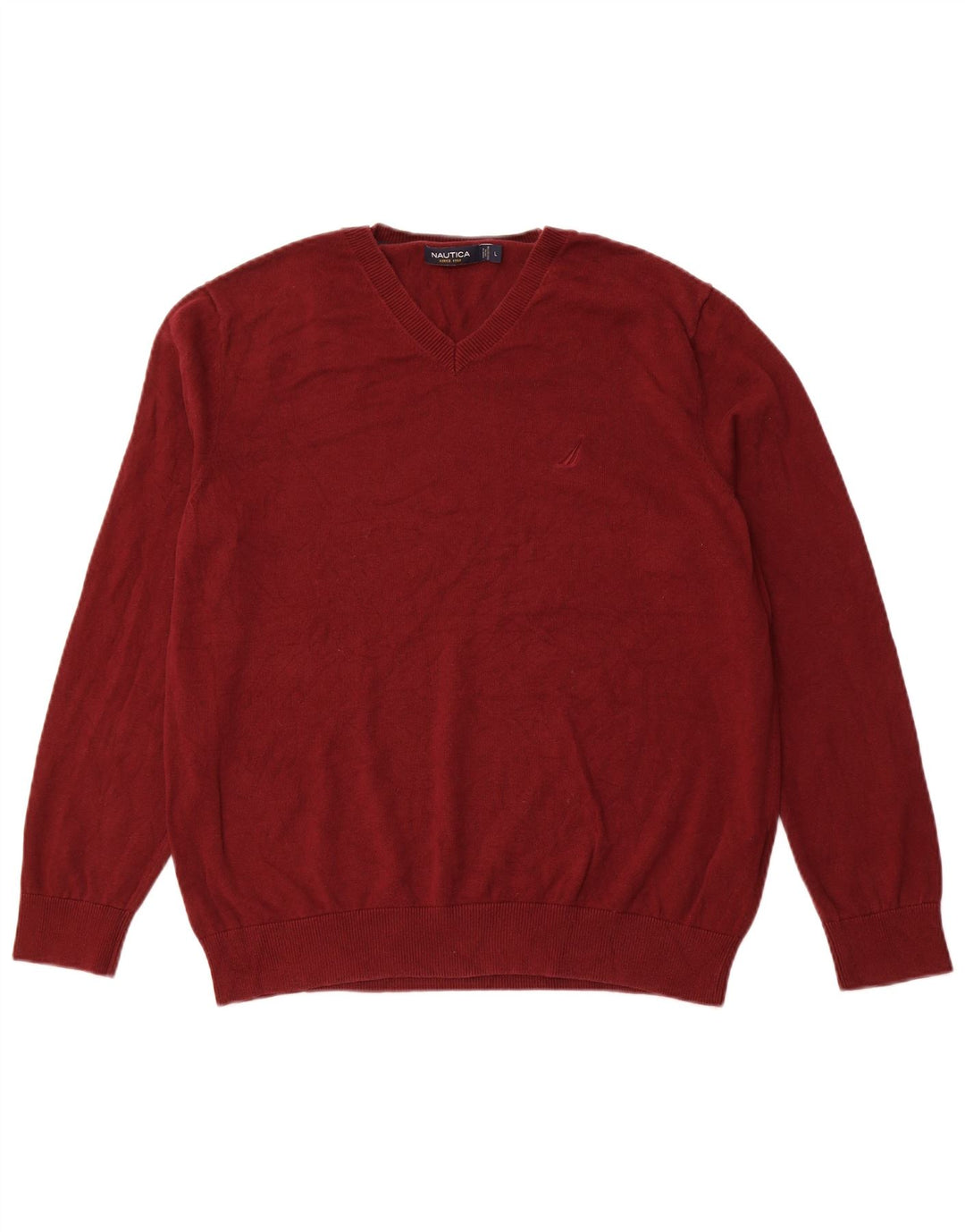 Męski sweter NAUTICA z dekoltem w kształcie litery V, duży, bordowy, bawełniany