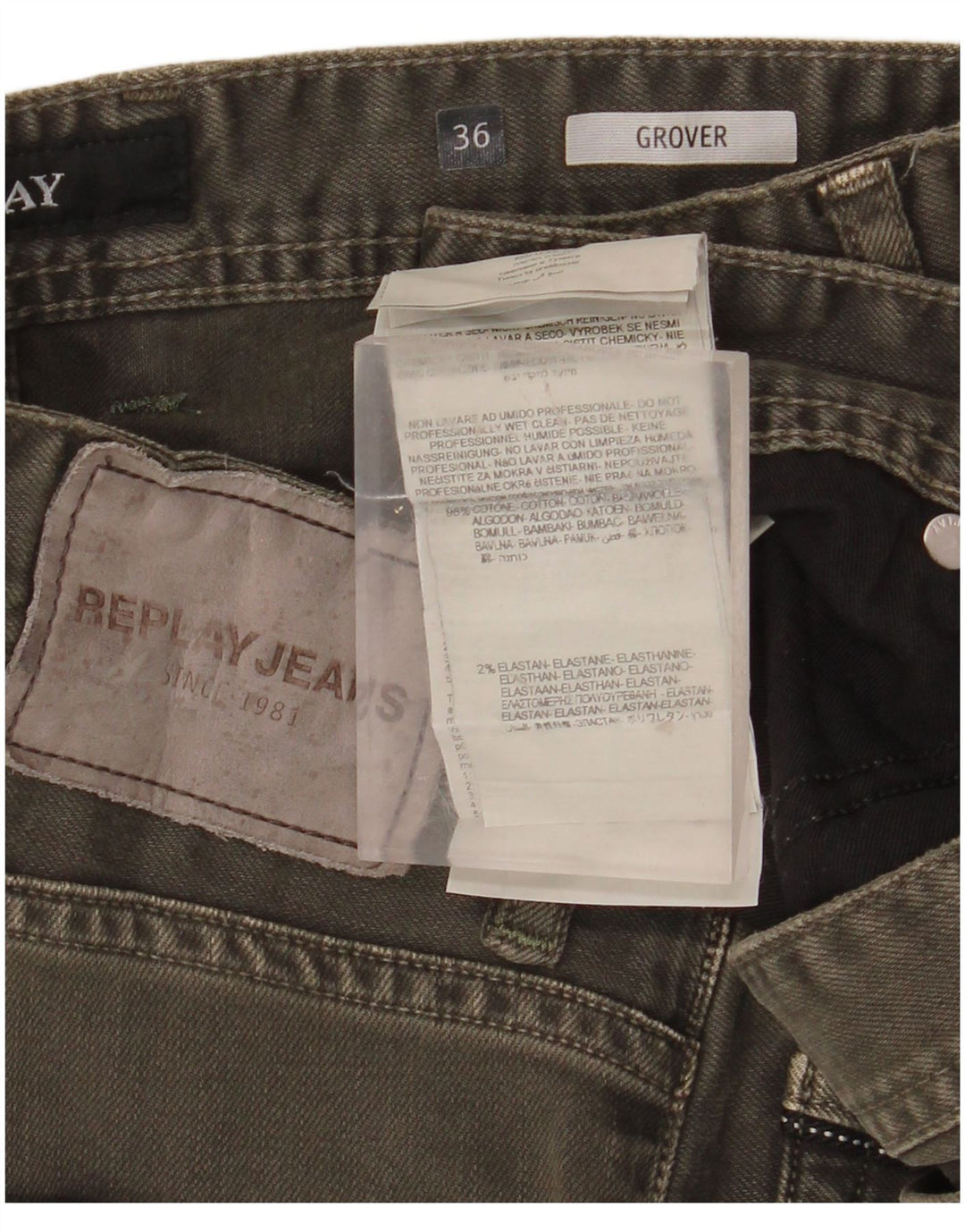 Męskie jeansy Grover Slim W36 L32, bawełna khaki