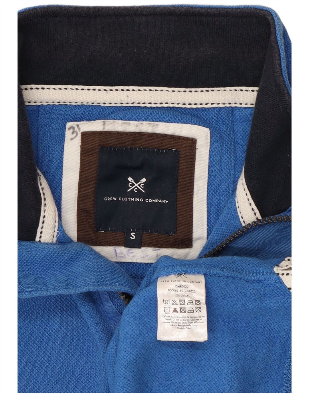Crew Clothing Męska bluza z zamkiem błyskawicznym, mała, niebieska bawełna
