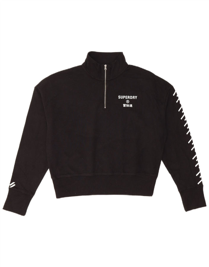 Damski sweter Superdry Crop Graphic z zamkiem błyskawicznym UK 12, średni czarny