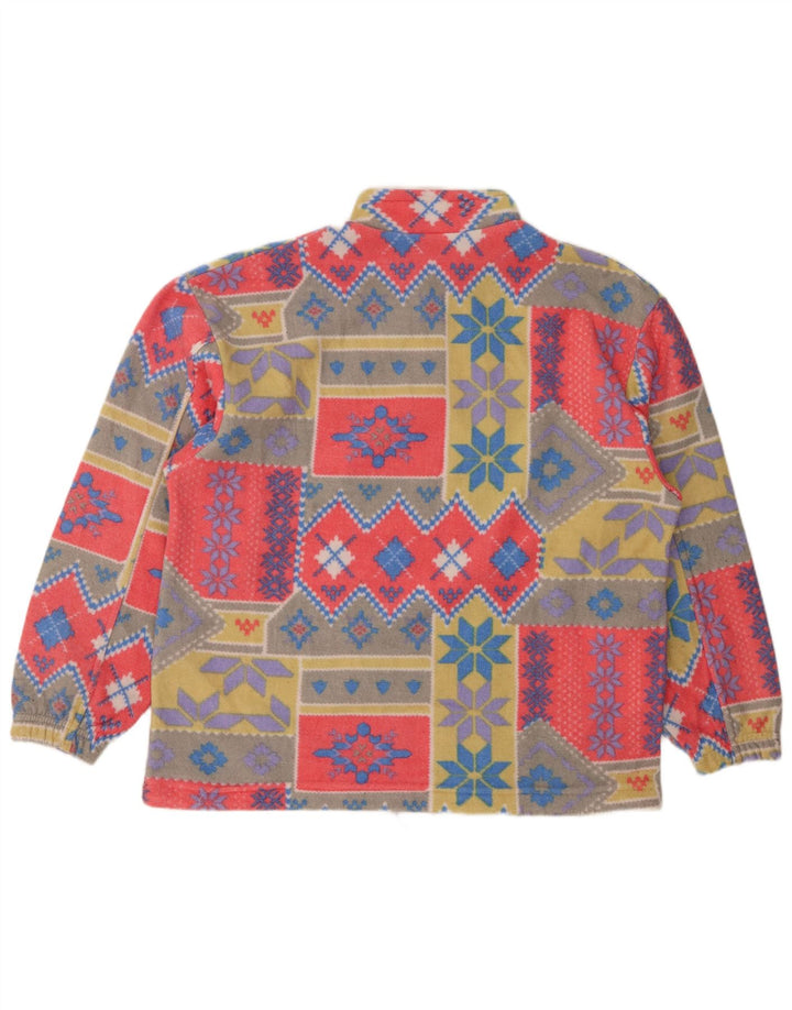 Vintage damski sweter polarowy UK 18 XL, wielokolorowy patchwork w stylu retro