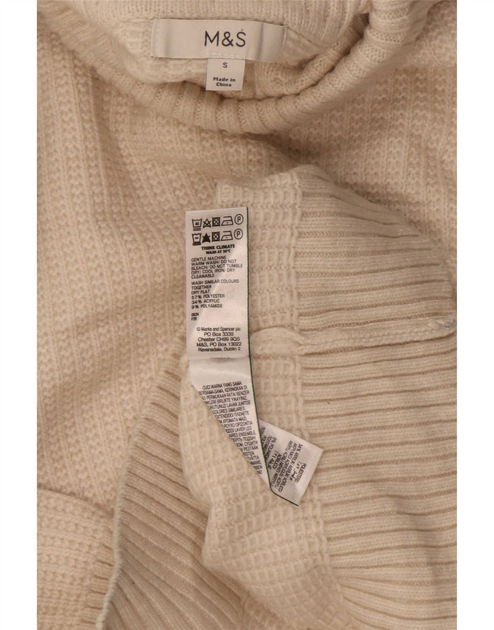 Marks & Spencer Damski sweter z golfem, UK 10, mały, beżowy poliester