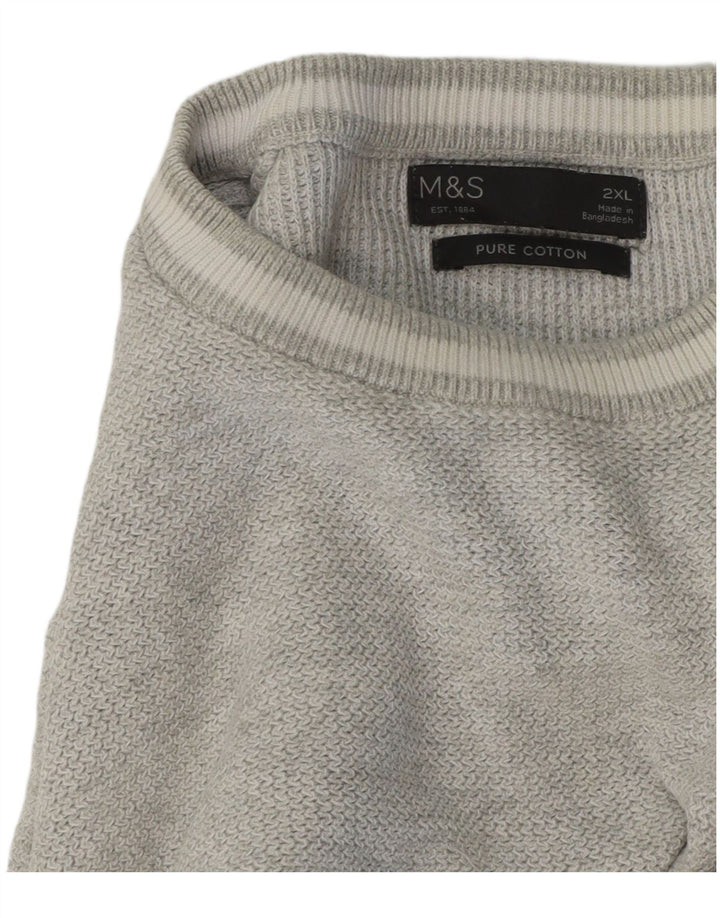 Marks & Spencer Męski sweter z okrągłym dekoltem, 2XL, szary, bawełniany