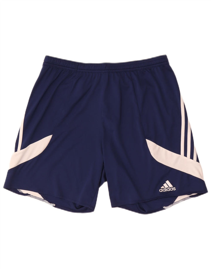 Męskie spodenki sportowe Adidas Climalite, duże, granatowe, z blokami kolorów, poliestrowe