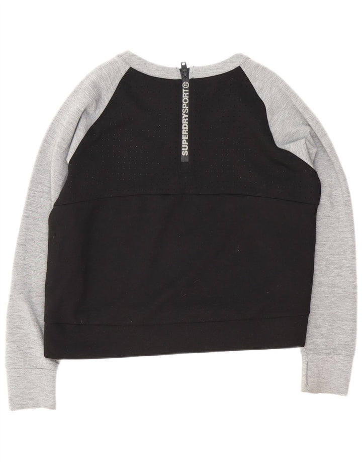 Damski sweter z grafiką Superdry UK 16, duży, czarny, z blokami kolorów