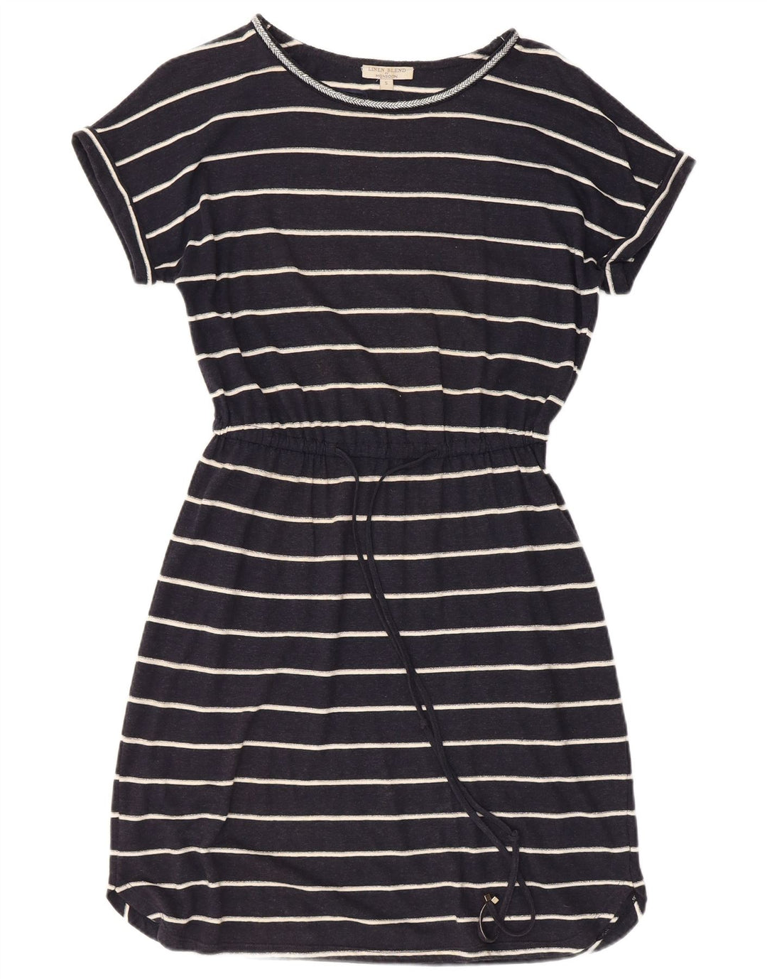 Damska sukienka t-shirtowa MONSOON UK 10 w małe, granatowe, lniane paski