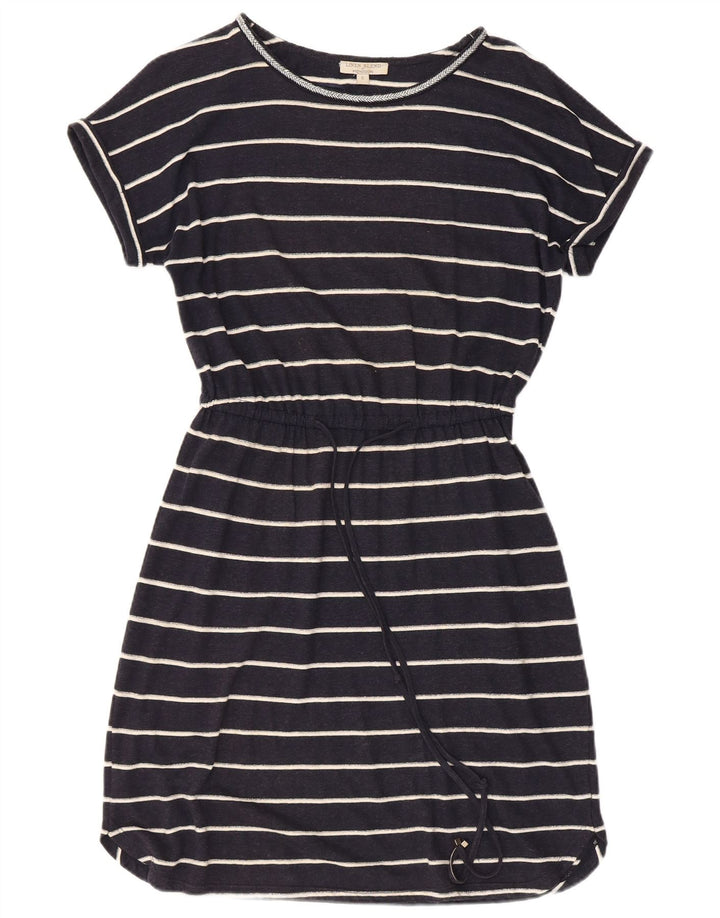 Damska sukienka t-shirtowa MONSOON UK 10 w małe, granatowe, lniane paski