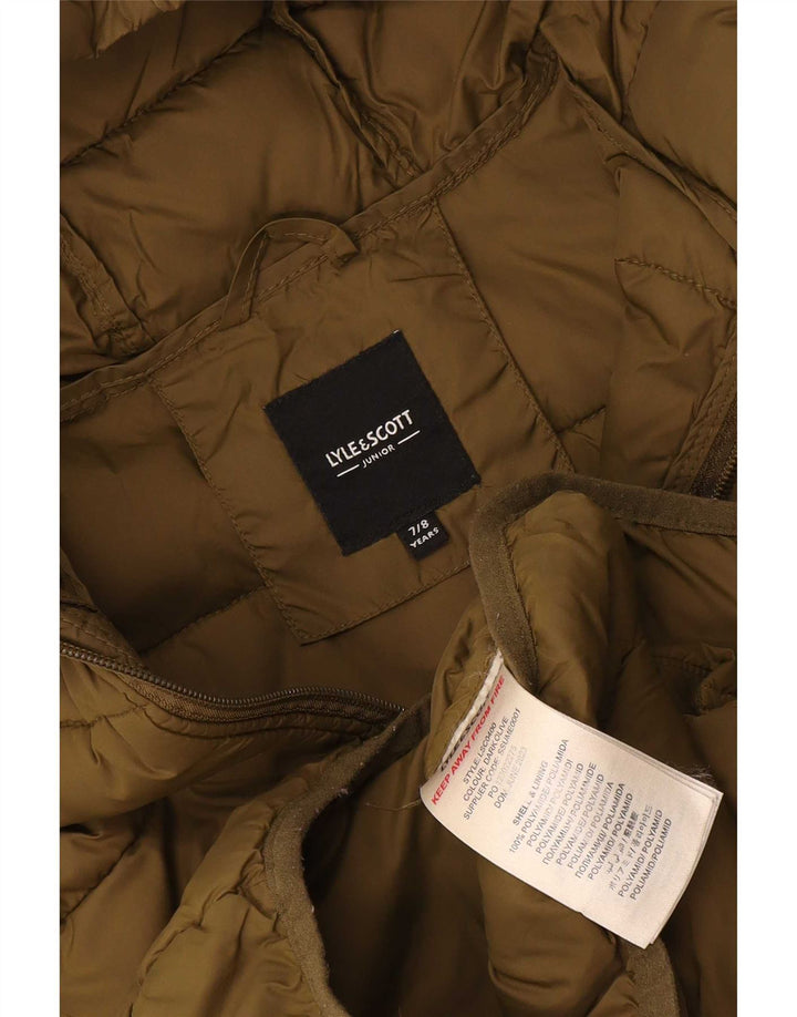 Lyle & Scott Chłopięca wyściełana kurtka z kapturem, 7-8 lat, khaki, poliamid