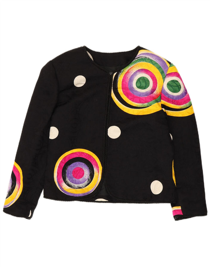 RENZO COUTURE Damska marynarka UK 14, średnia czarna, geometryczna wełna