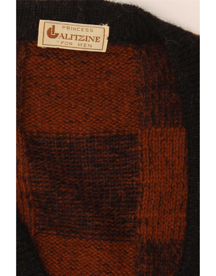 Vintage męski sweter rozpinany, duży, brązowy, geometryczny