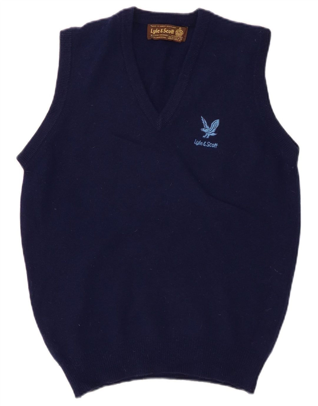 Męski podkoszulek bez rękawów Lyle & Scott, mały, granatowy, z owczej wełny