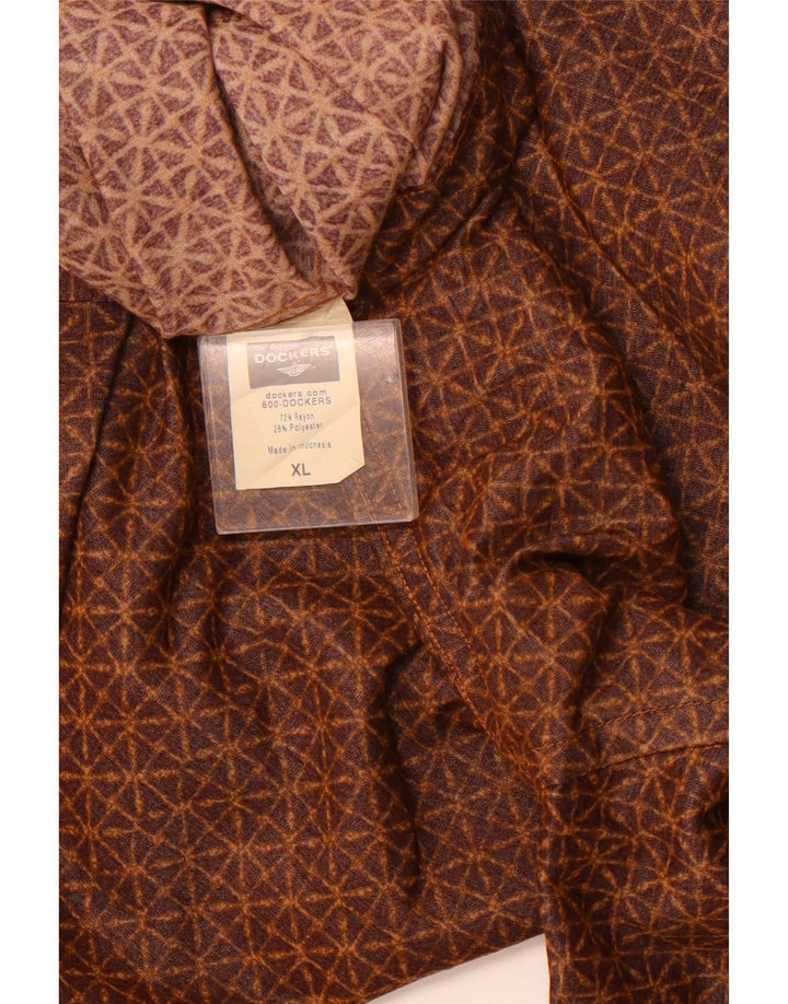 Męska koszula z krótkim rękawem DOCKERS XL, brązowy, geometryczny Rayon