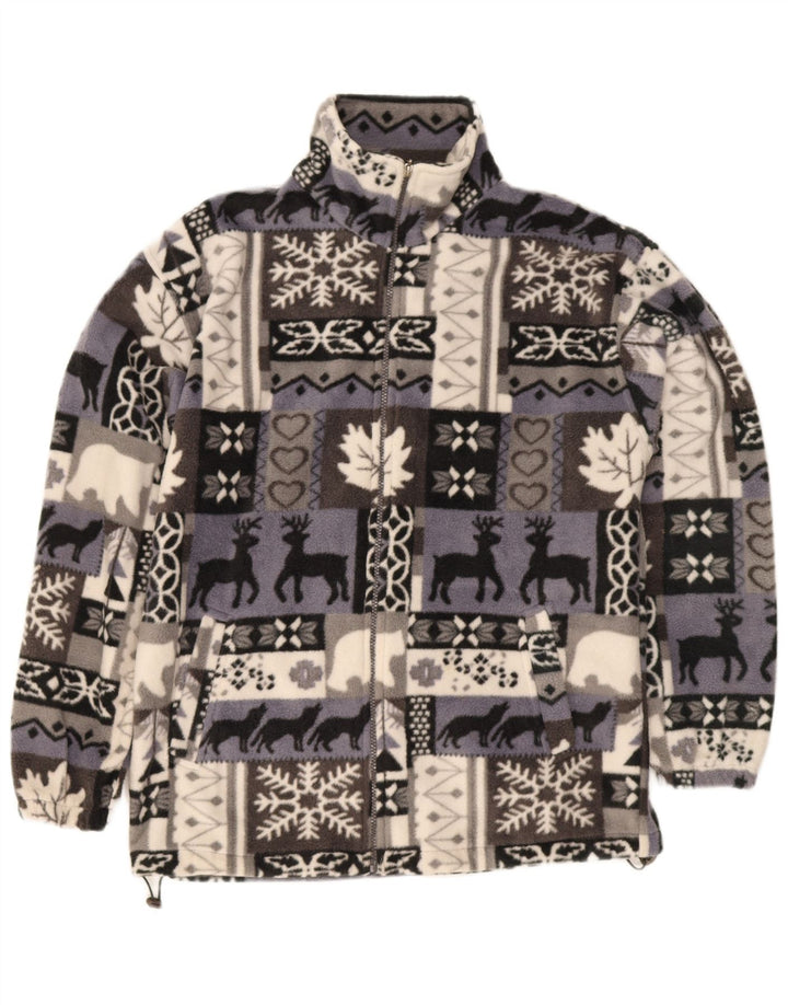 Męska kurtka polarowa Vintage UK 40, duża, szara, z poliestru Fair Isle