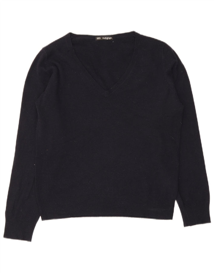Damski sweter Marks & Spencer z dekoltem w kształcie litery V, UK 12, średni granatowy