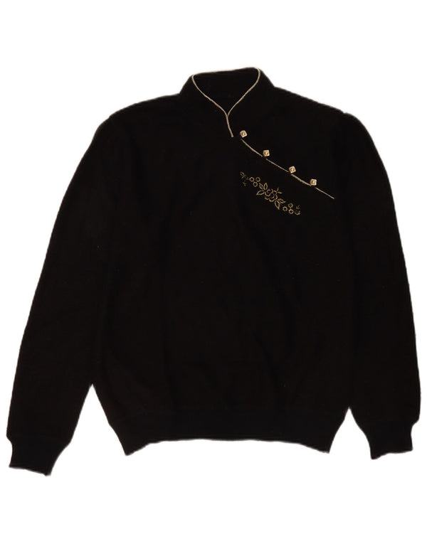 Sweter damski w stylu vintage z golfem UK 14, średni czarny w kwiaty