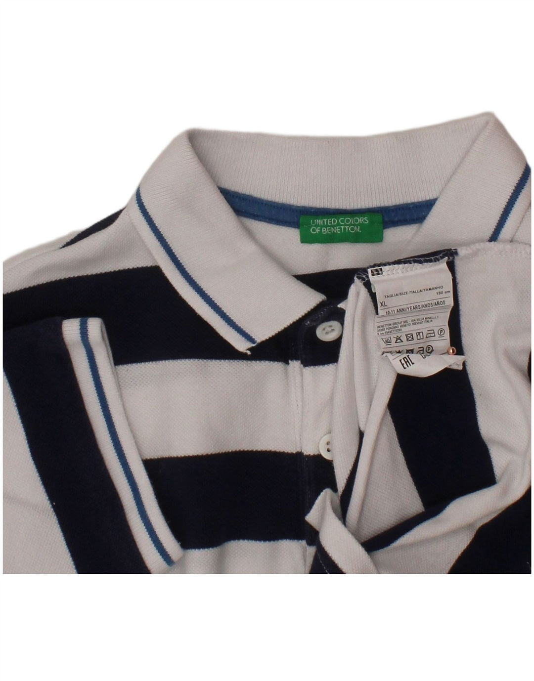 Chłopięca koszulka polo BENETTON 10-11 lat XL, granatowa, bawełniana w paski