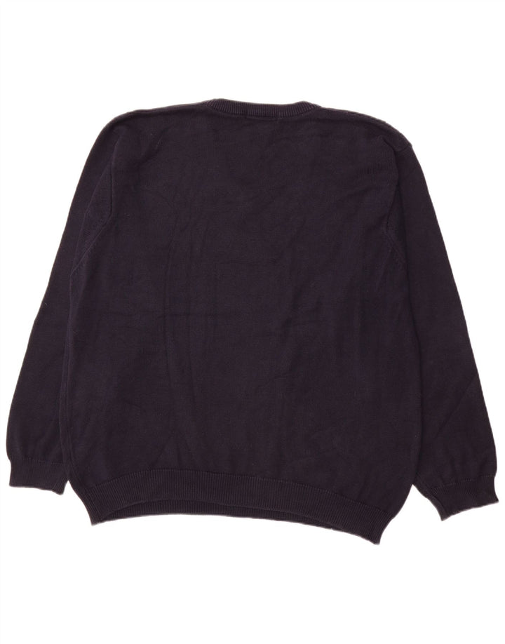 MARKS & SPENCER Mens V-Neck Jumper Sweater Large Navy Blue Argyle/Diamond