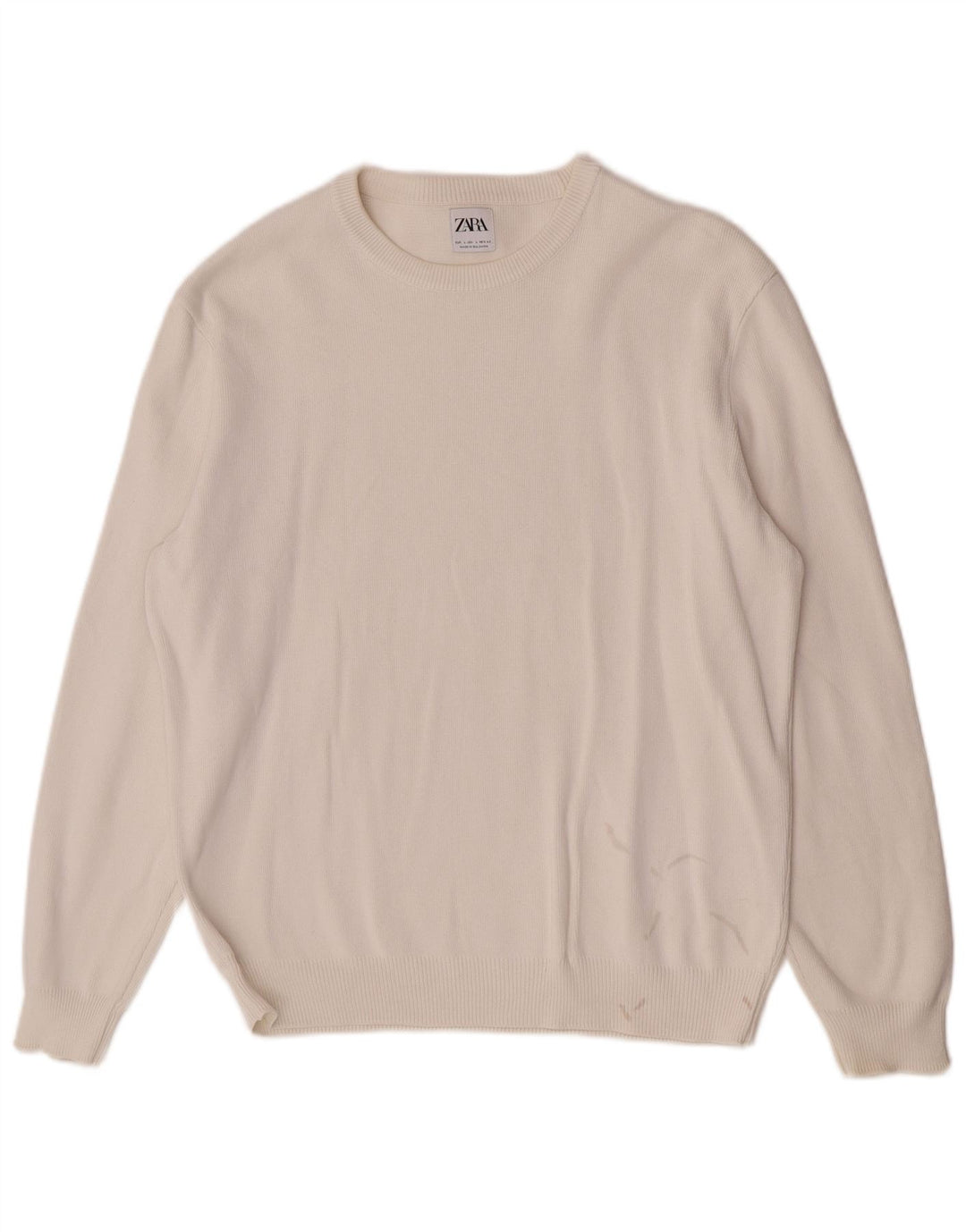 Męski sweter z okrągłym dekoltem Zara, duży, biały, bawełniany