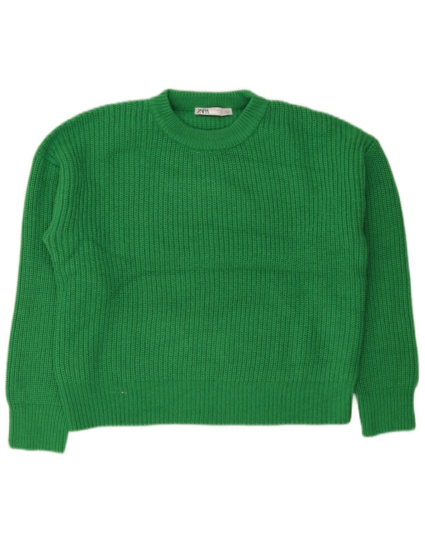 Damski sweter oversize Zara z okrągłym dekoltem UK 14, średni zielony akryl