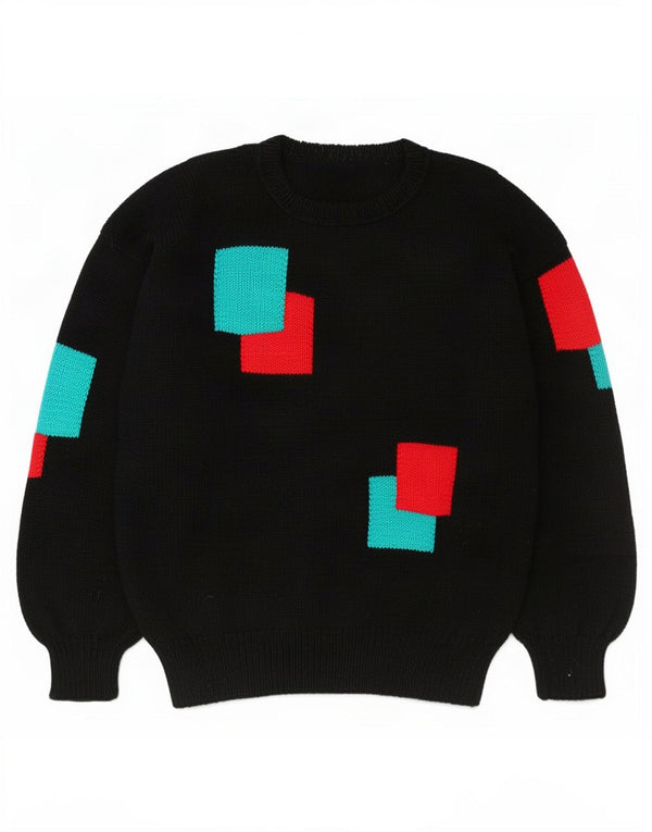 Sweter damski w stylu vintage z dekoltem w łódkę UK 16, duży czarny geometryczny