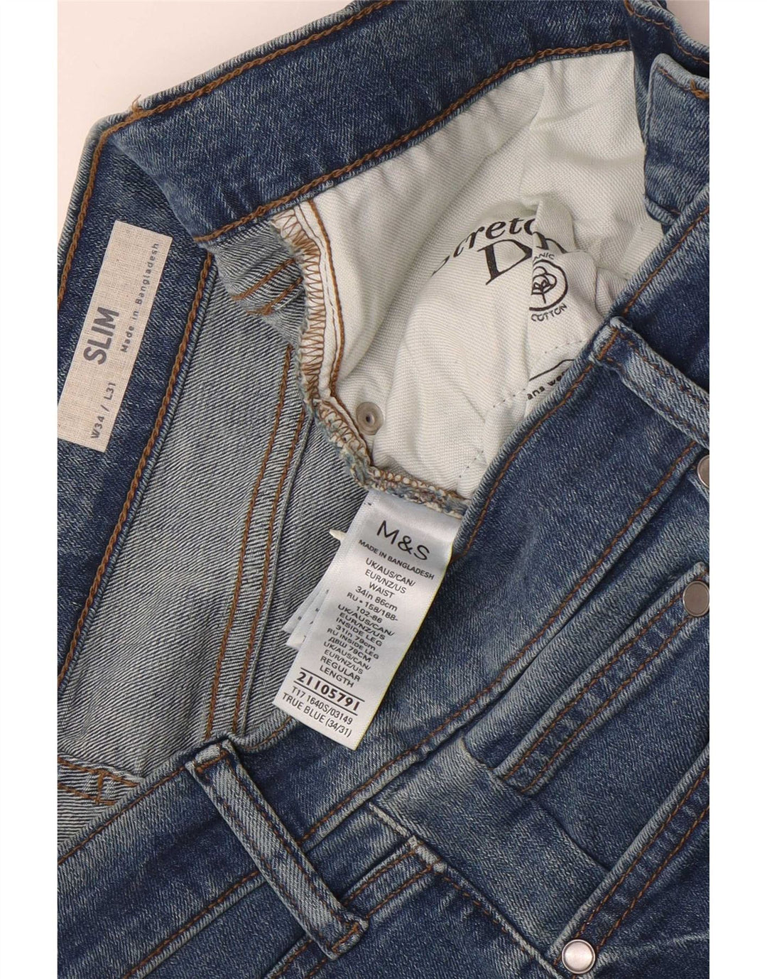 Marks & Spencer Męskie jeansy slim W34 L31 Niebieskie bawełniane