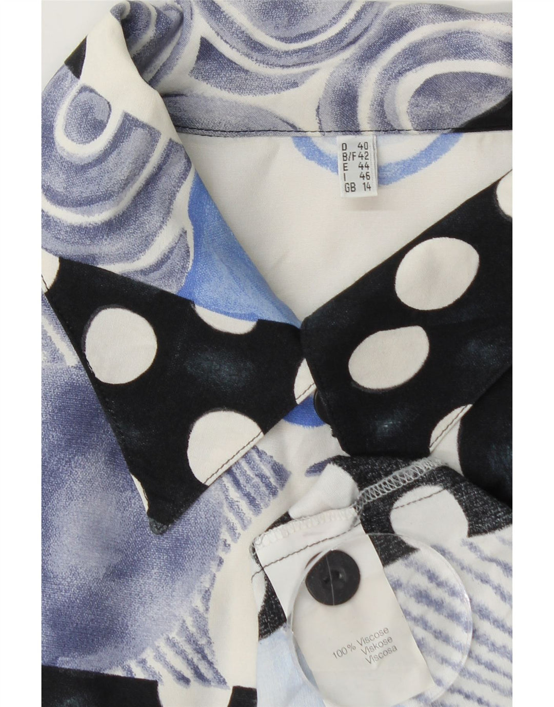 Bluzka damska z krótkim rękawem w stylu vintage, duża niebieska patchworkowa wiskoza UK 14