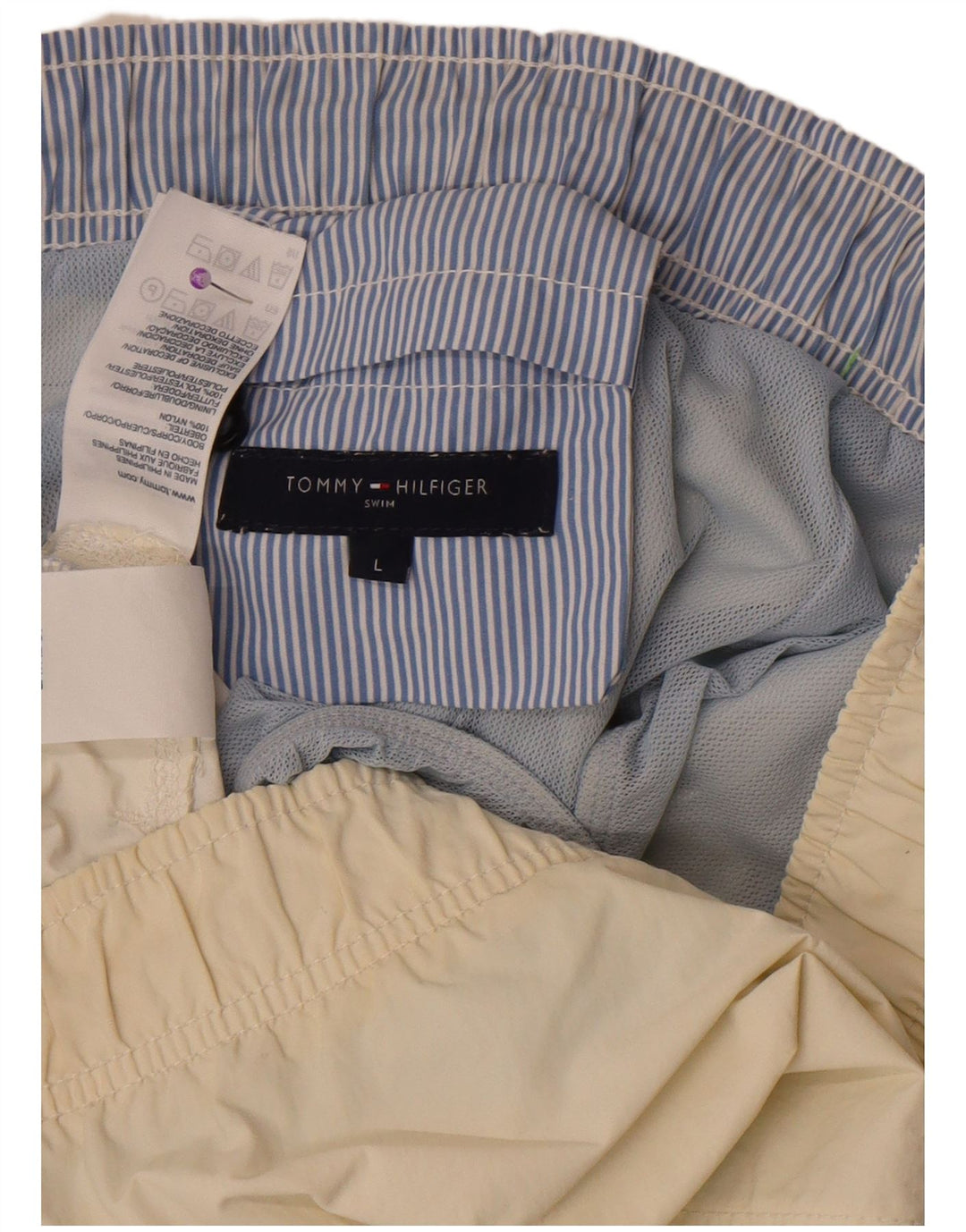 Męskie spodenki kąpielowe Tommy Hilfiger, duże, poliestrowe w kolorze złamanej bieli