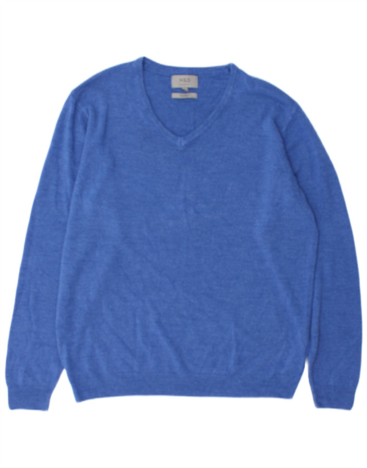 Marks & Spencer Męski sweter z dekoltem w kształcie litery V, XL, niebieski, akryl