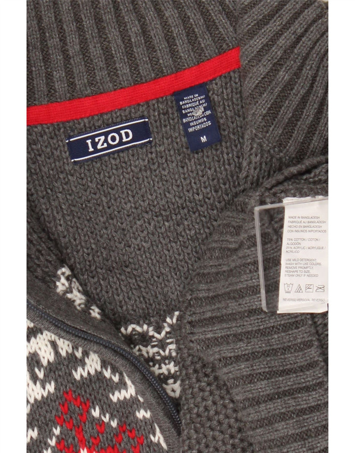 Izod Męski sweter z zamkiem błyskawicznym Średni szary Fair Isle Cotton