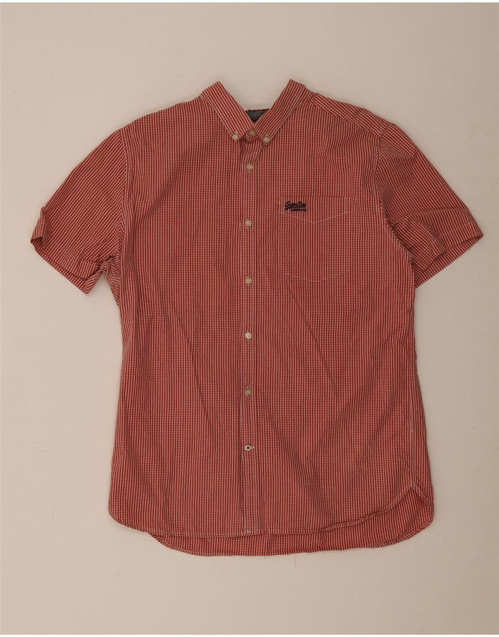 SUPERDRY Męska koszula z krótkim rękawem 2XL, bawełniana czerwona kratka