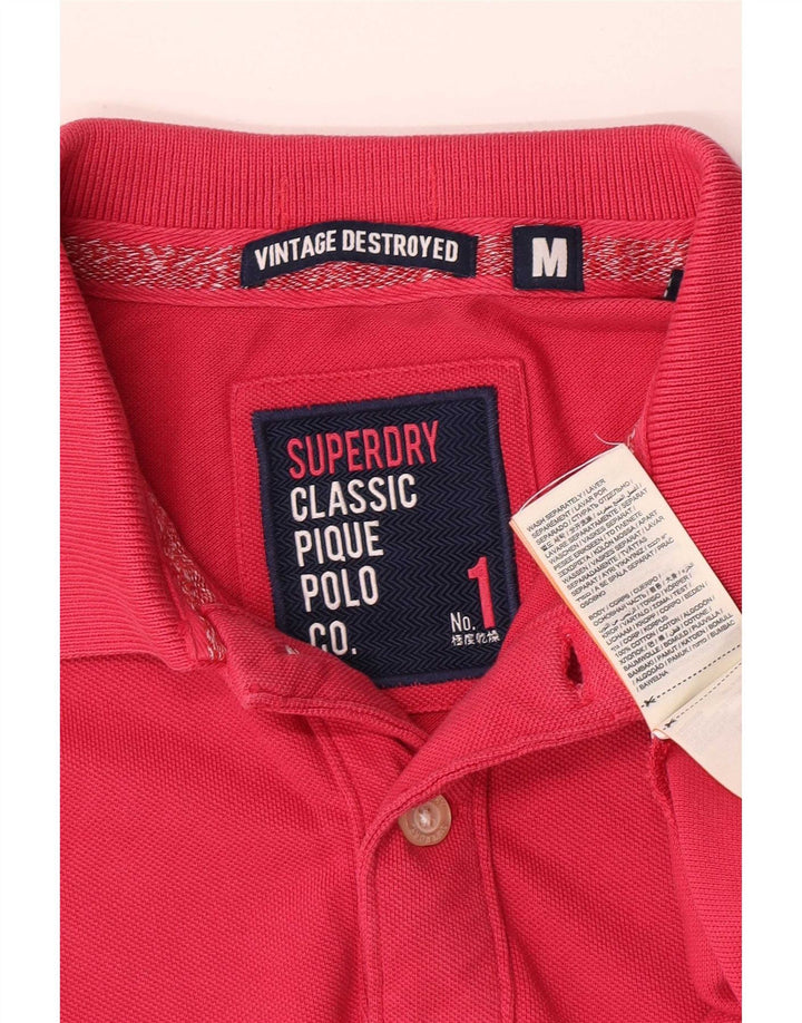Męska koszulka polo Superdry z krótkim rękawem, średnioróżowa, bawełniana