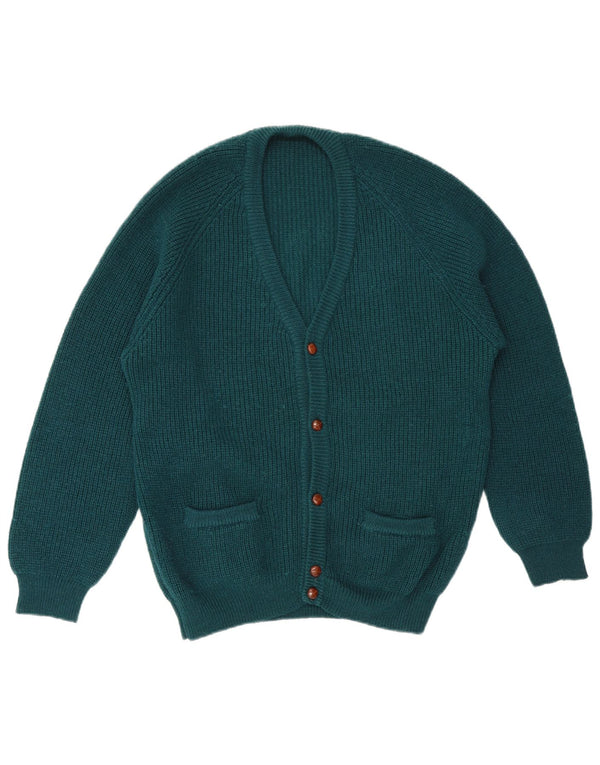 Vintage męski sweter rozpinany, duży, zielony, wełniany