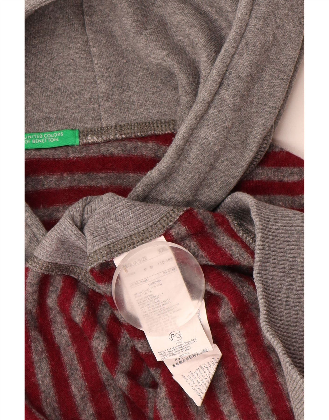 Męski sweter z kapturem Benetton 2XL, wełniany w bordowe paski