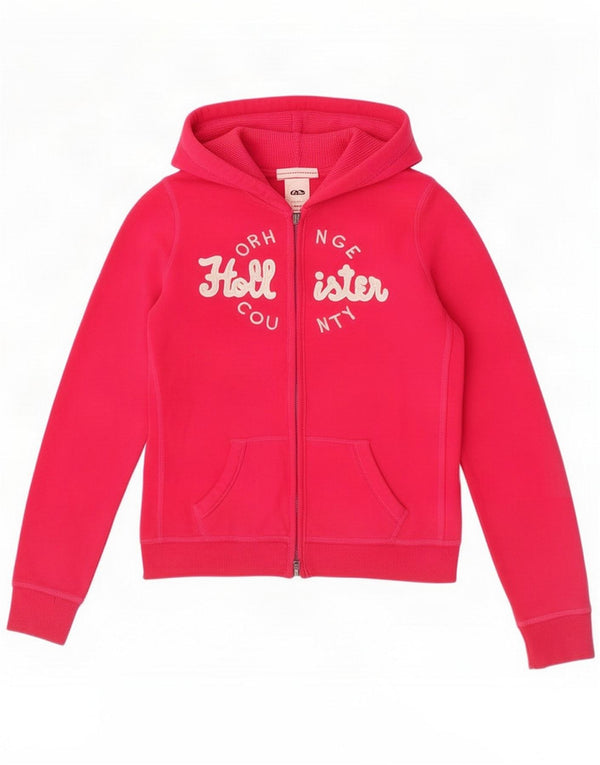 Hollister Womens Graphic Zip Hoodie Sweater UK 14 Large Pink Cotton