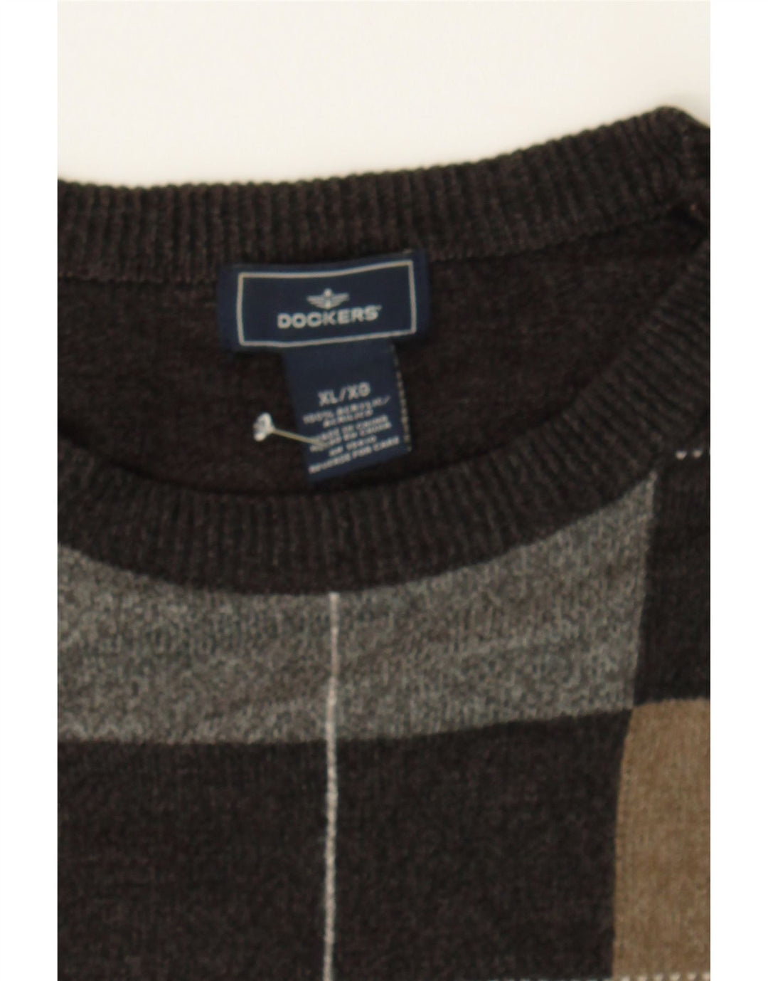 DOCKERS Mens Crew Neck Jumper Sweater XL Grey Geometric Acrylic Vintage Dockers and Second-Hand Dockers from Messina Hembry 